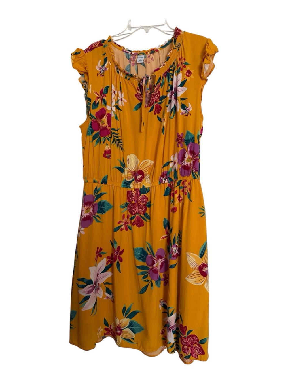 Old Navy Yellow Floral Dress with Ruffle Sleeves - L